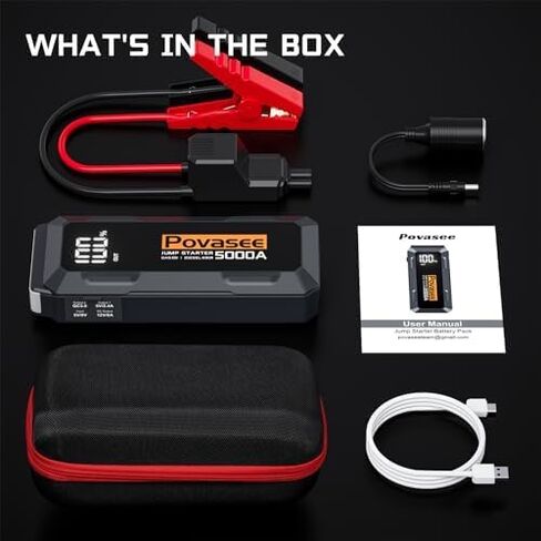 Jump Starter 5000A Peak Car Battery Jump Starter, 12V Jump Start Battery Pack up to All Gas or 10L Diesel Engine Battery Jump Box with 3" LCD Display Power Bank/Dual Output/LED Light in Kuwait