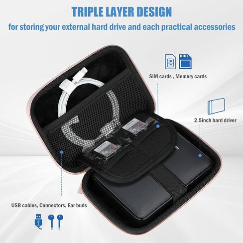 ProCase External Hard Drive Travel Case for 2.5" HDD/SSD -Black | Fits Seagate Portable, Samsung T9, WD Elements, My Passport, Toshiba Canvio Basics, 1TB-5TB Drives, USB 3.0 HDD/SSD Storage in Kuwait