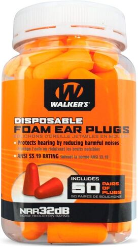 سدادات أذن ووكر 32 ديسيبل لإلغاء الضوضاء ANSI S3.19 لحماية السمع ونطاق الرماية والصيد، سدادات أذن إسفنجية ناعمة ومريحة وقابلة للتكيف، وعاء محكم الغلق، 50 زوجًا، برتقالي in Kuwait