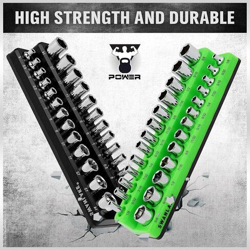 مجموعة منظم المقبس المغناطيسي، حامل مقبس متري مقاس 1/4 بوصة SAE، صواني مقبس المحرك، صندوق أدوات تخزين، يحمل 52 فتحة، غطاء مطاطي ناعم أدوات خضراء سوداء (المقابس غير متضمنة) in Kuwait