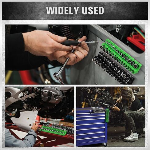مجموعة منظم المقبس المغناطيسي، حامل مقبس متري مقاس 1/4 بوصة SAE، صواني مقبس المحرك، صندوق أدوات تخزين، يحمل 52 فتحة، غطاء مطاطي ناعم أدوات خضراء سوداء (المقابس غير متضمنة) in Kuwait