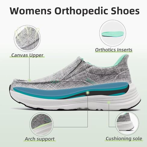 OrthoComfoot Women's Orthopedic Slip On Loafers: Comfortable Orthotic Walking Shoes with Arch Support for Plantar Fasciitis, Canvas Thick Sole Loafers for Foot and Heel Pain Relief in Saudi Arabia