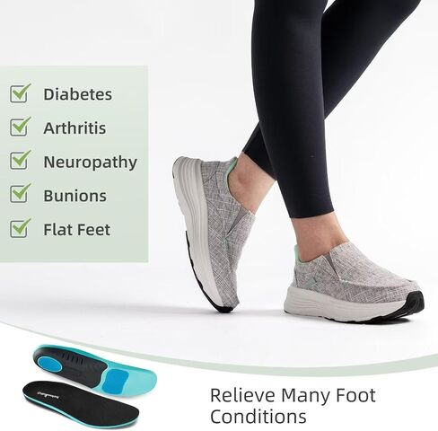 OrthoComfoot Women's Orthopedic Slip On Loafers: Comfortable Orthotic Walking Shoes with Arch Support for Plantar Fasciitis, Canvas Thick Sole Loafers for Foot and Heel Pain Relief in Saudi Arabia
