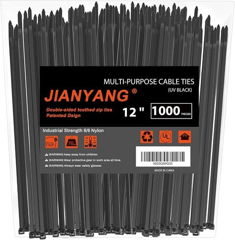 12 Inch Zip Ties Double Sided Toothed (Bulk 1000 Pack),85 LBS Tensile Strength Heavy Duty Cable Wire Ties With Self-Locking Adjustable More Durable Nylon Tie Wraps for Indoor Outdoor in Kuwait
