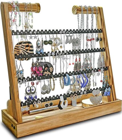 Earring & Jewelry Organizer,Rustic Wood Earring Holder Rack,Stud Earrings and Hoop Earrings Stands,Jewelry Holder Organizer with 212 Earring Tree Holes Gifts for Women (Vintege) in Saudi Arabia