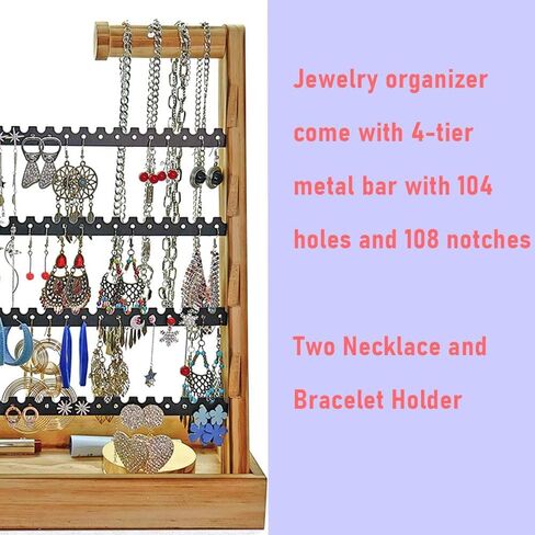 Earring & Jewelry Organizer,Rustic Wood Earring Holder Rack,Stud Earrings and Hoop Earrings Stands,Jewelry Holder Organizer with 212 Earring Tree Holes Gifts for Women (Vintege) in Saudi Arabia