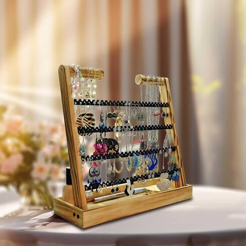 Earring & Jewelry Organizer,Rustic Wood Earring Holder Rack,Stud Earrings and Hoop Earrings Stands,Jewelry Holder Organizer with 212 Earring Tree Holes Gifts for Women (Vintege) in Saudi Arabia