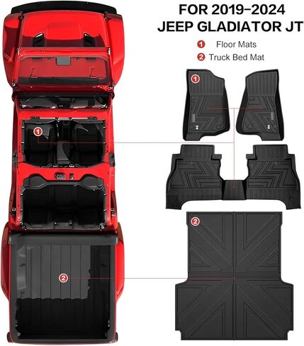 Bed Mat Compatible with 2019-2024 Jeep Gladiator JT 5FT, All Weather Truck Bed Mat TPE Pickup Bed Liner for 2023 2024 Jeep Gladiator Accessories in Saudi Arabia