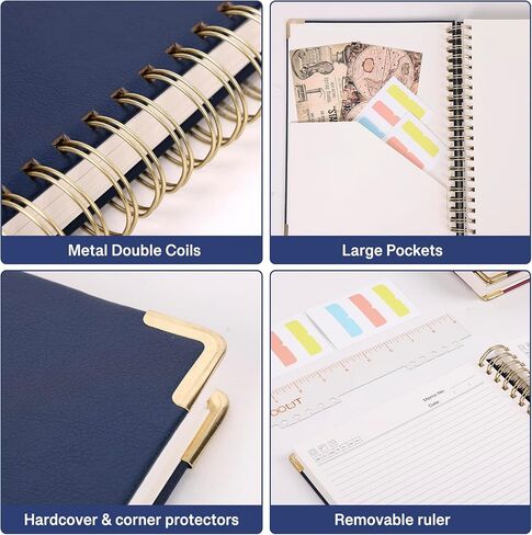 مجلة EOOUT Spiral Notebook مقاس 8.5 بوصة × 11 بوصة، A4 300 صفحة بغلاف جلدي مبطن للنساء، دفاتر ملاحظات جامعية مع ورق سميك 100 جرام في المتر المربع، مجلة حلزونية لمدرسة العمل (وردي) in Saudi Arabia