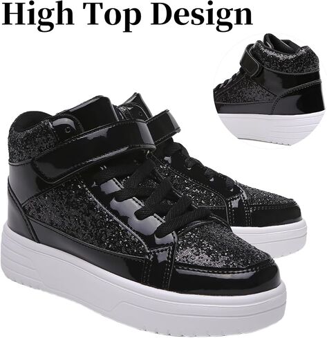 Nihaoya Unisex Kids High Top Sneakers Fashion Glitter Girls Running Shoes Casual Athletic Party Toddler Boys Tennis Shoes in Saudi Arabia