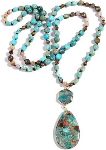 Boho Necklaces for Women/Men Trendy,24/32/35/36 Inch Natural Stone Beaded Long Pendant Necklaces for Womens,Handmade Bohemian Fashion Chakra Chunky Statement Charm Necklace Jewelry Gift in Saudi Arabia