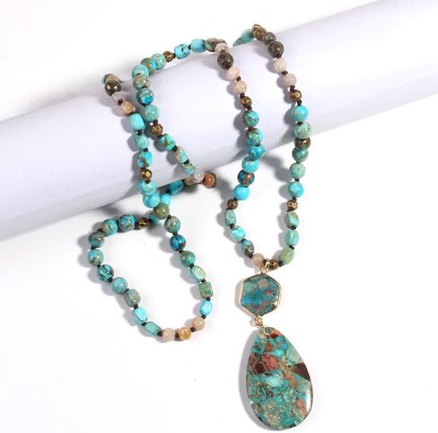 Boho Necklaces for Women/Men Trendy,24/32/35/36 Inch Natural Stone Beaded Long Pendant Necklaces for Womens,Handmade Bohemian Fashion Chakra Chunky Statement Charm Necklace Jewelry Gift in Saudi Arabia