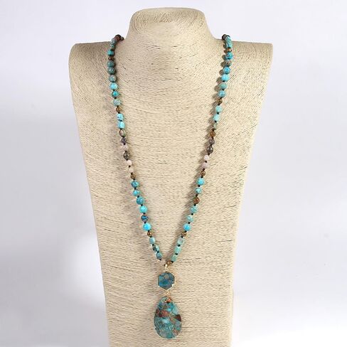 Boho Necklaces for Women/Men Trendy,24/32/35/36 Inch Natural Stone Beaded Long Pendant Necklaces for Womens,Handmade Bohemian Fashion Chakra Chunky Statement Charm Necklace Jewelry Gift in Saudi Arabia