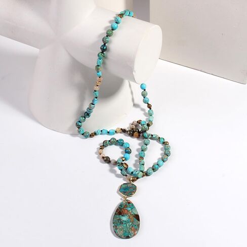Boho Necklaces for Women/Men Trendy,24/32/35/36 Inch Natural Stone Beaded Long Pendant Necklaces for Womens,Handmade Bohemian Fashion Chakra Chunky Statement Charm Necklace Jewelry Gift in Saudi Arabia
