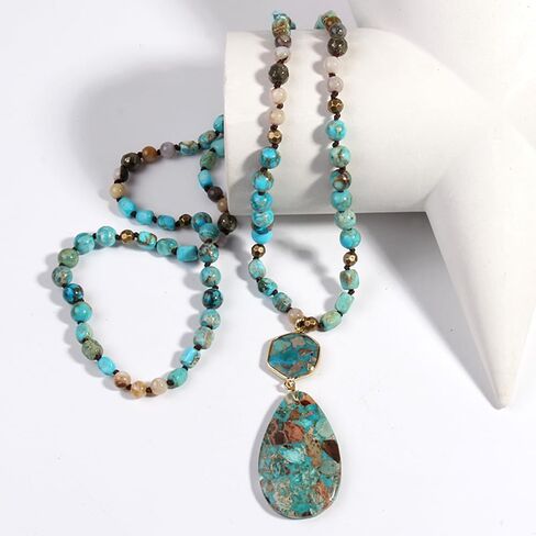 Boho Necklaces for Women/Men Trendy,24/32/35/36 Inch Natural Stone Beaded Long Pendant Necklaces for Womens,Handmade Bohemian Fashion Chakra Chunky Statement Charm Necklace Jewelry Gift in Saudi Arabia