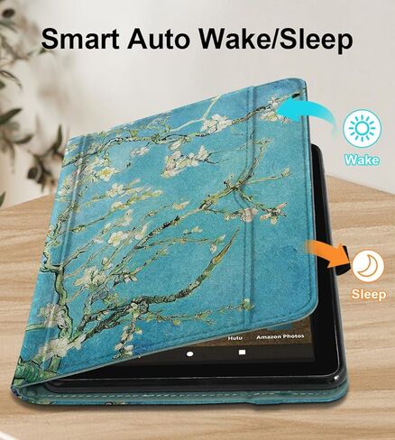 Grifobes Case [Only for 2024/2022/2020 Released 12th/10th Generation] Fire HD 8/8 Plus, Premium PU Leather Folio Auto Wake/Sleep Cover with Hand Strap/Stylus Holder, Black/Brown in Kuwait