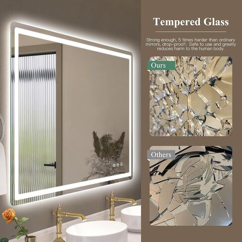 SBAGNO 28x40 LED-Bathroom-Mirror-with-Bluetooth, Dimmable-Lighted-Bathroom-Vanity-Mirror-with-3-Colors，Backlit + Front Lit, Memory Function, Anti-Fog, Tempered Glass, Horizontal/Vertical in Saudi Arabia