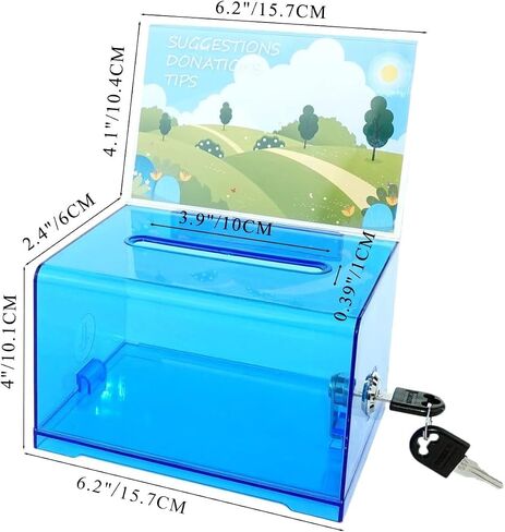 Voting Box Donation Box with Lock and Bracket - Secure Suggestion Box, Perfect for Business Cards (6.2 "x 4.1" x2.4 x4) (1 Piece Black) in Saudi Arabia