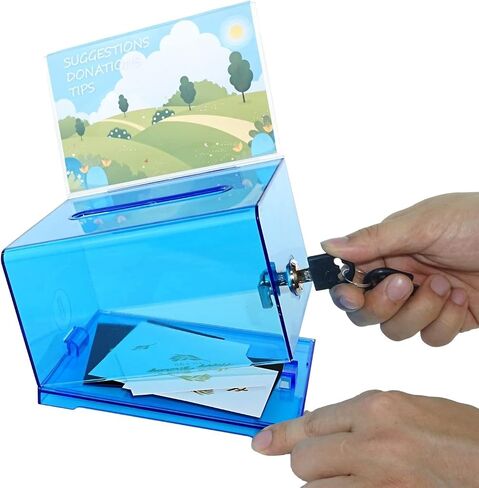 Voting Box Donation Box with Lock and Bracket - Secure Suggestion Box, Perfect for Business Cards (6.2 "x 4.1" x2.4 x4) (1 Piece Black) in Saudi Arabia