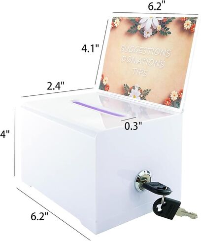 Voting Box Donation Box with Lock and Bracket - Secure Suggestion Box, Perfect for Business Cards (6.2 "x 4.1" x2.4 x4) (1 Piece Black) in Saudi Arabia