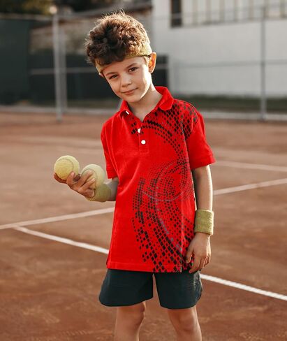Boys Printed Polo Shirt Short Sleeve Stylish Moisture Wicking UPF 30+ Performance Golf Shirts 7-16 Years in Saudi Arabia