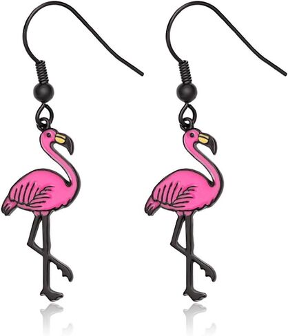 Pink Enamel Flamingo Bird Dangle Earrings Black Tone (Gold) in Saudi Arabia