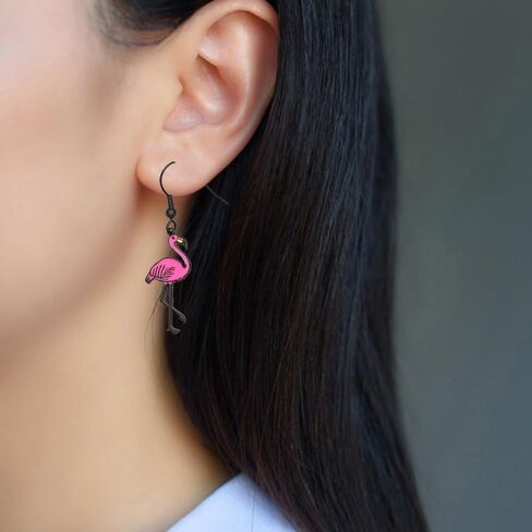 Pink Enamel Flamingo Bird Dangle Earrings Black Tone (Gold) in Saudi Arabia