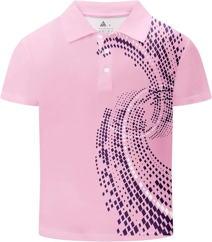قميص بولو مطبوع للأولاد بأكمام قصيرة أنيق ماص للرطوبة بعامل حماية من الأشعة فوق البنفسجية 30+ قمصان جولف للأداء من 7 إلى 16 سنة in Kuwait
