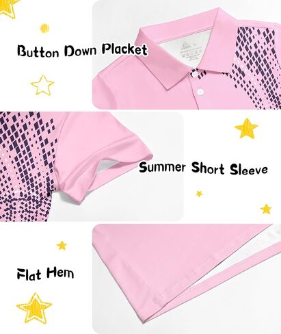 قميص بولو مطبوع للأولاد بأكمام قصيرة أنيق ماص للرطوبة بعامل حماية من الأشعة فوق البنفسجية 30+ قمصان جولف للأداء من 7 إلى 16 سنة in Kuwait