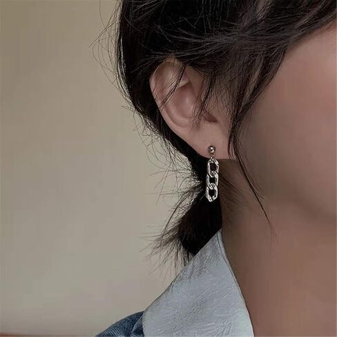 أقراط سلسلة Coadipress للنساء والفتيات المراهقات مخصصة من الفضة الرقيقة المصنوعة من الفولاذ المقاوم للصدأ بشكل بيضاوي وأقراط متدلية هندسية in Kuwait