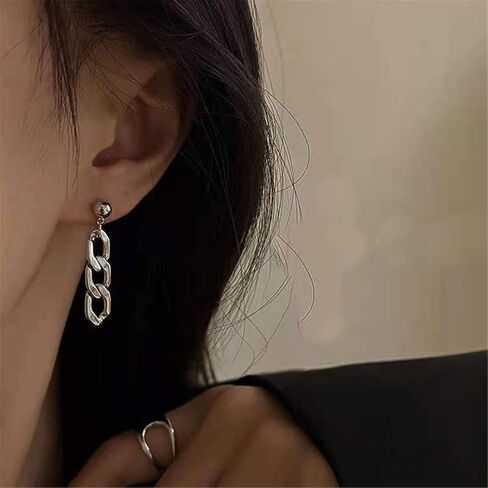 أقراط سلسلة Coadipress للنساء والفتيات المراهقات مخصصة من الفضة الرقيقة المصنوعة من الفولاذ المقاوم للصدأ بشكل بيضاوي وأقراط متدلية هندسية in Kuwait