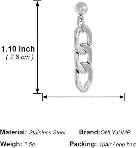 أقراط سلسلة Coadipress للنساء والفتيات المراهقات مخصصة من الفضة الرقيقة المصنوعة من الفولاذ المقاوم للصدأ بشكل بيضاوي وأقراط متدلية هندسية in Kuwait