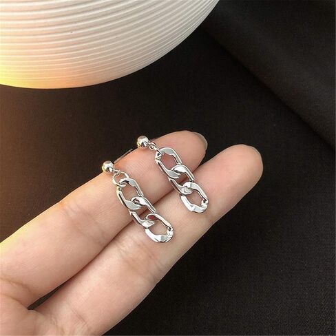 أقراط سلسلة Coadipress للنساء والفتيات المراهقات مخصصة من الفضة الرقيقة المصنوعة من الفولاذ المقاوم للصدأ بشكل بيضاوي وأقراط متدلية هندسية in Kuwait