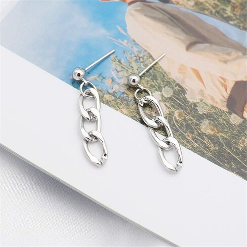 أقراط سلسلة Coadipress للنساء والفتيات المراهقات مخصصة من الفضة الرقيقة المصنوعة من الفولاذ المقاوم للصدأ بشكل بيضاوي وأقراط متدلية هندسية in Kuwait