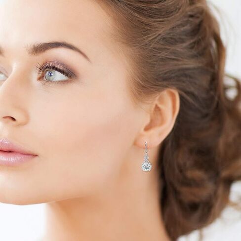 Jade Marie FAITHFUL Silver Infinity Halo Drop Earrings, 18k White Gold Plated Round Cut Dangle Earrings with Cubic Zirconia Crystals, Beautiful Dangling Earrings in Saudi Arabia