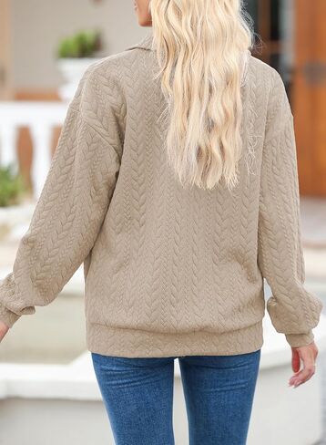 EVALESS Sweatshirt for Women Casual Long Sleeve Quarter Zip Pullover Textured Tops 2024 Fall Clothes with Pockets in Saudi Arabia