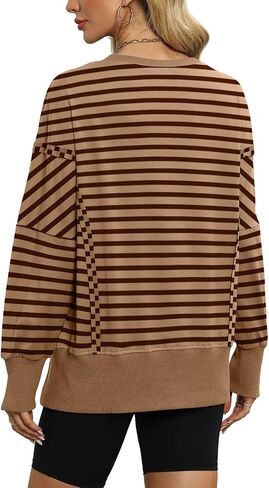 سويت شيرت نسائي كبير الحجم من XIEERDUO، سويت شيرت برقبة دائرية وأكمام طويلة، كاجوال بفتحة جانبية in Kuwait