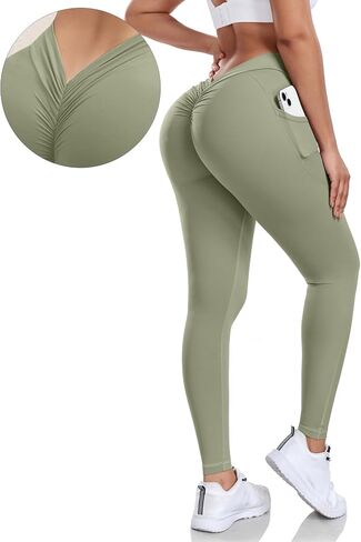 V Back Scrunch Butt Leggings for Women with Pocket Butt Lifting Leggings Tummy Control Booty Lifting Leggings in Saudi Arabia