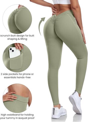 V Back Scrunch Butt Leggings for Women with Pocket Butt Lifting Leggings Tummy Control Booty Lifting Leggings in Saudi Arabia
