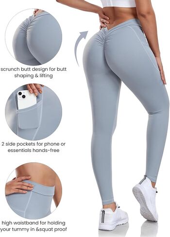 V Back Scrunch Butt Leggings for Women with Pocket Butt Lifting Leggings Tummy Control Booty Lifting Leggings in Saudi Arabia