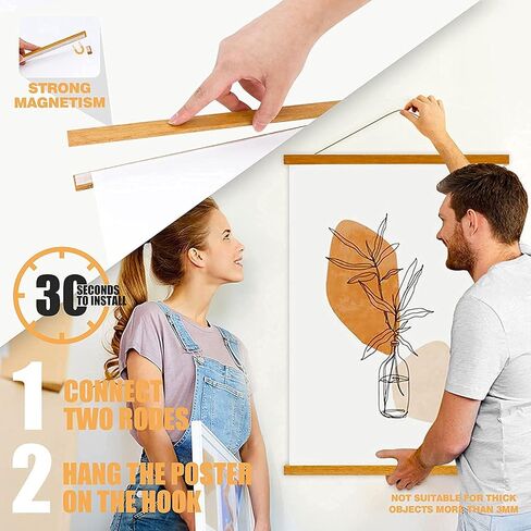 Magnetic Wood Poster Hangers Frame 24x36 24x32 24x18 Quick Assembly and Easy Use, Wall No Damage, for Photo, Picture, Prints, Maps, Scrolls and Canvas Artwork (Black, 24 inch) in Saudi Arabia