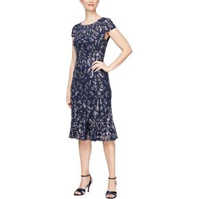 Alex Evenings Women's Tea Length Embroidered Cocktail Godets, Wedding Guest, Party Dress (Petite and Regular Sizes)