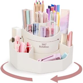 حامل أقلام للمكتب، حامل أقلام 2 في 1 قابل للفصل، 13 فتحة منظم مكتب يدور 360 درجة، منظم أقلام بسيط للمكتب، تخزين سطح المكتب الحديث للمكتب، مستحضرات التجميل، المدرسة، المستلزمات الفنية (أبيض) in Kuwait