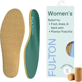 Fulton Custom Molding Cork Shoe Inserts for Women - Pain Relief Orthotic Insoles - All Day Comfort + Plantar Fasciitis Arch Support Inserts for Flat Feet to High Arch (Women's Size 4.5-5)
