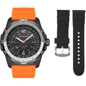 NORTH EDGE Men's Solar Powered Watch Outdoor Silicone Strap Ultra-Long Battery Life (Black)