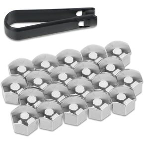 20 PCS Car Tire Nut Cover, 0.66"/17mm Wheel Hub Bolt Rust-proof and Dust-proof PP Plastic Protective Shell, Wheel Nut Decoration with Extractor, Universal for Cars Tire Accessories (Silver)