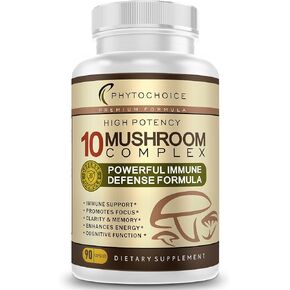 10 Mushroom Complex Nootropic Brain Supplement-Advanced Blend of Best Functional Mushrooms-Brain Memory Focus Energy, Immune Support-Lions Mane-Reishi-Cordyceps-Chaga-Turkey Tail (90 capsules)