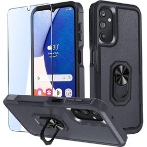 Case Compatible for Galaxy A14 4G LTE/5G with Screen Protector,[Military Grade][Shockproof Protection][Built-in Ring Kickstand] Heavy Duty PC+TPU Dual Layer Case Cover-Dark Green