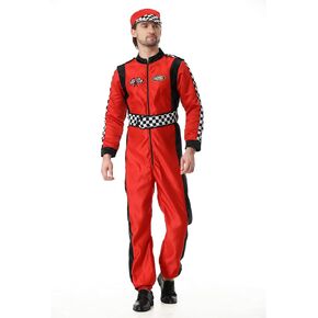 Race Car Driver Costume Men Racing Car Driver Jumpsuit with Hat Set Halloween Costume Outfit One Piece Racing Suit
