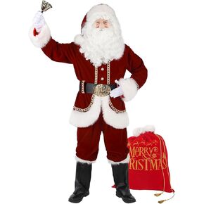 Santa Claus Costumes for Men Adult Santa Suit Plus Size Outfit Professional Deluxe 11Pcs Christmas Holiday Cosplay